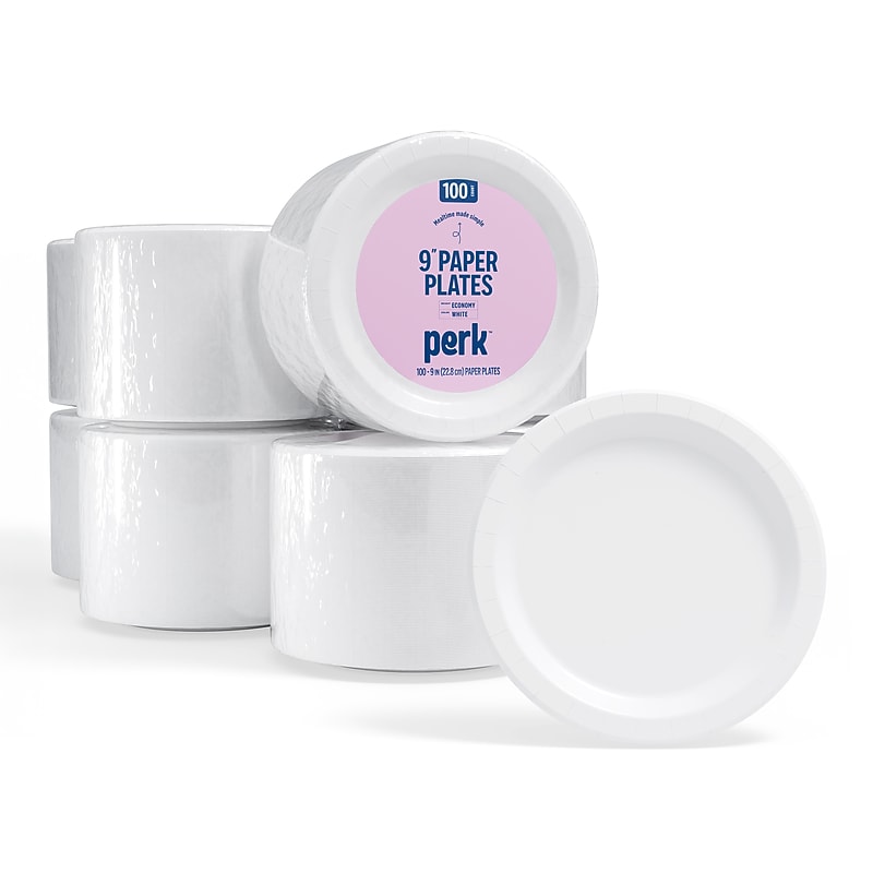 Perk™ Economy Paper Plates, 9", White, 1000/Carton (PK56516CT) image 1