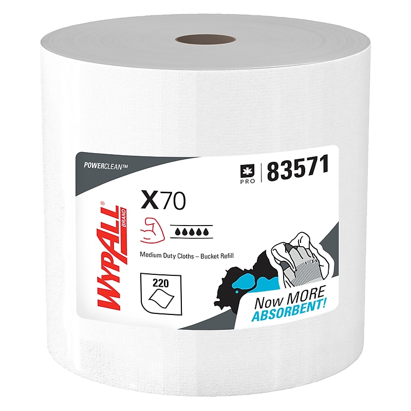 WypAll PowerClean X70 Cloths, 9.75" x 13", White, 220 Sheets/Roll, 3 Rolls/Carton (83571) image 1
