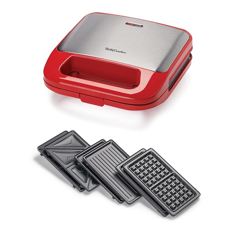 Betty Crocker 3-in-1 Sandwich, Panini Grill and Waffle Maker Plus, Red (BC-4965R) image 1