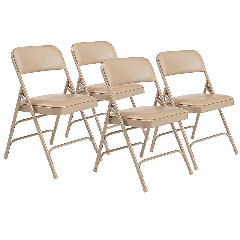 NPS 1300 Series Premium Vinyl Padded Triple Brace Double Hinge Folding Chair, French Beige/Beige, 4/Pack (1301/4) image 1