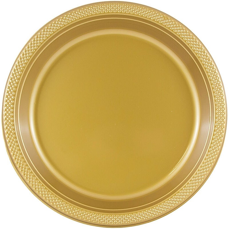 JAM PAPER 9" Plastic Plates, Gold, 60 Plates/Pack (255325365g) image 1