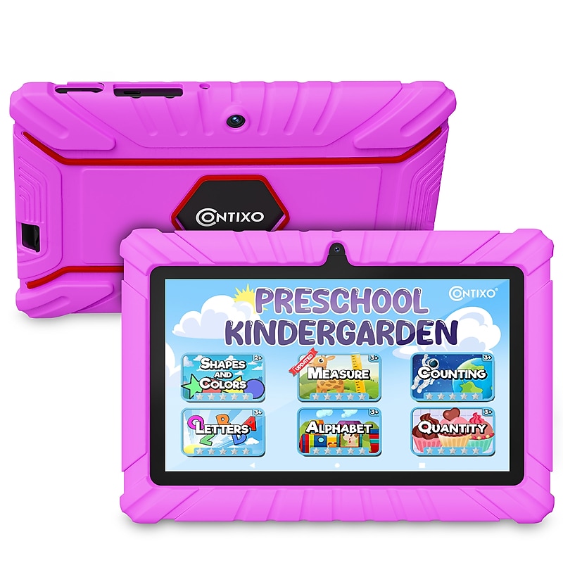 V8 7” Tablet, Quadcore, Wi-Fi, 32GB, Android 13 Bundled with Educational Apps & Durable Kid-Proof Case, Pink image 1