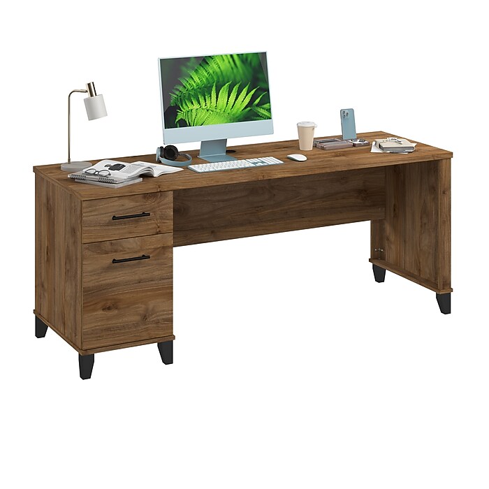 Bush Home Somerset 72W Office Desk with Drawers, Fresh Walnut