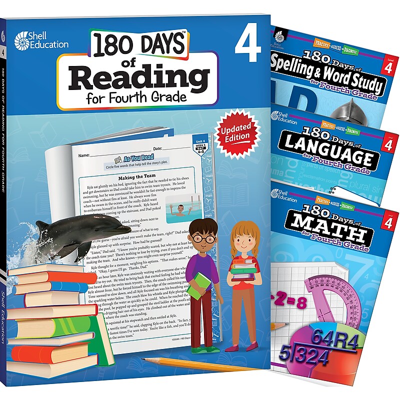 Shell Education 180 Days Reading, Spelling, Language & Math, Grade 4, Workbook, 4/Set (SEP147638) image 1