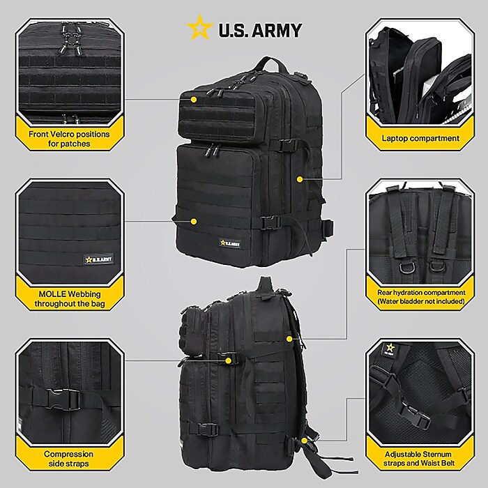 U.S. Army ASSAULT Tactical Laptop Backpack, X-Large, Black