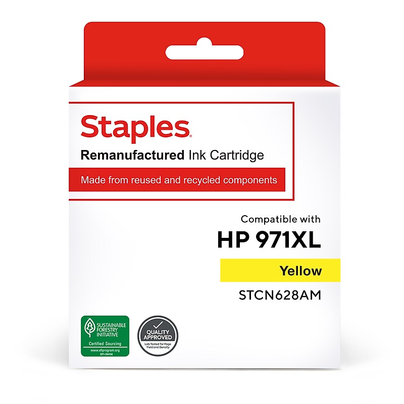 Staples Remanufactured Yellow High Yield Ink Cartridge Replacement for HP 971XL (TRCN628AM/STCN628AM) image 1