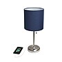 Creekwood Home Oslo Duo 19.5" LED Table Lamp with USB Port, Brushed Steel/Navy Blue Shade, 2/Set (CWT-2012-NV-2PK)~#|#~DC7700CA-E887-4DEF-B91A1ACF2B2D676C_sc7