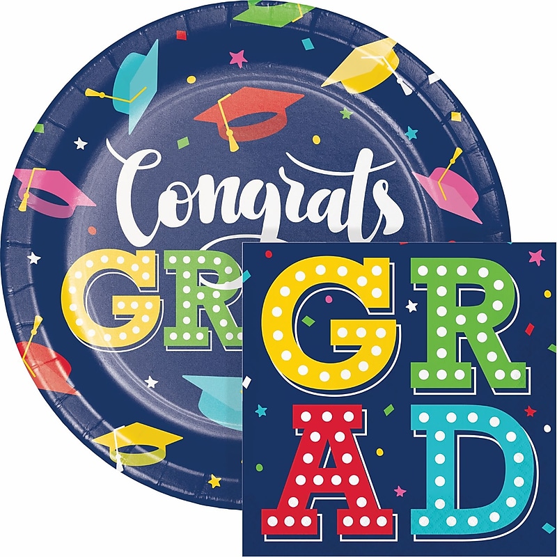 Creative Converting Glad to Be Grad Paper Plates and Napkins Kit, Serves 16 (DTC9209E2G) image 1