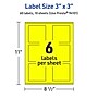 Avery Laser/Inkjet Square Multipurpose Labels, 3" x 3", Neon Yellow, 60/Pack (94101)~#|#~DC84B5C4-509E-4DA9-BF47B15D5719AC3B_sc7