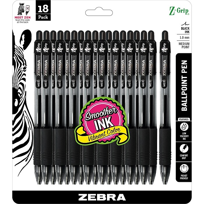 Zebra Z-Grip Retractable Ballpoint Pen, Medium Point, 1.0mm, Black