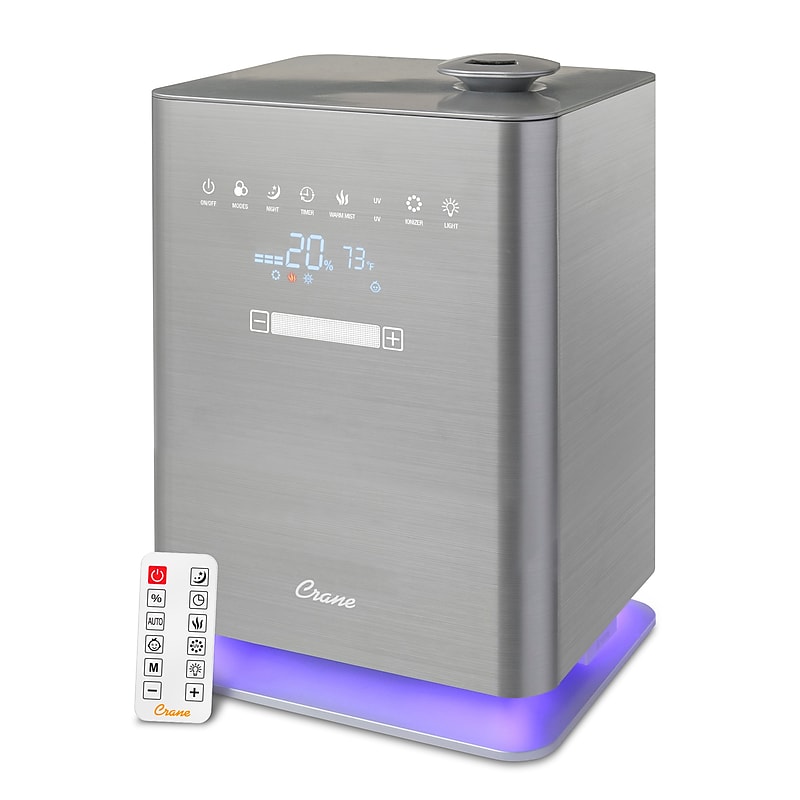 Crane Ultrasonic Cool & Warm Mist Console Humidifier, 1.3-Gallon, For Rooms 500 sq. ft., Metallic (EE-6913) image 1