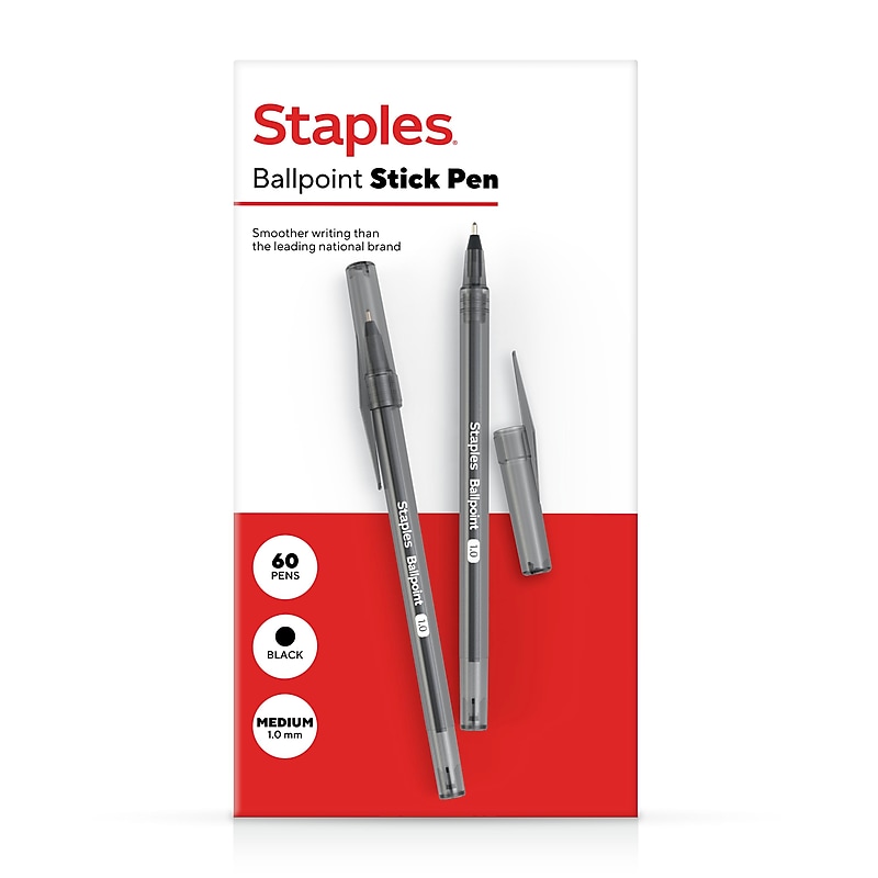 Staples Ballpoint Pen, Medium Point, 1.0mm, Black Ink, 60/Pack (ST52862) image 1
