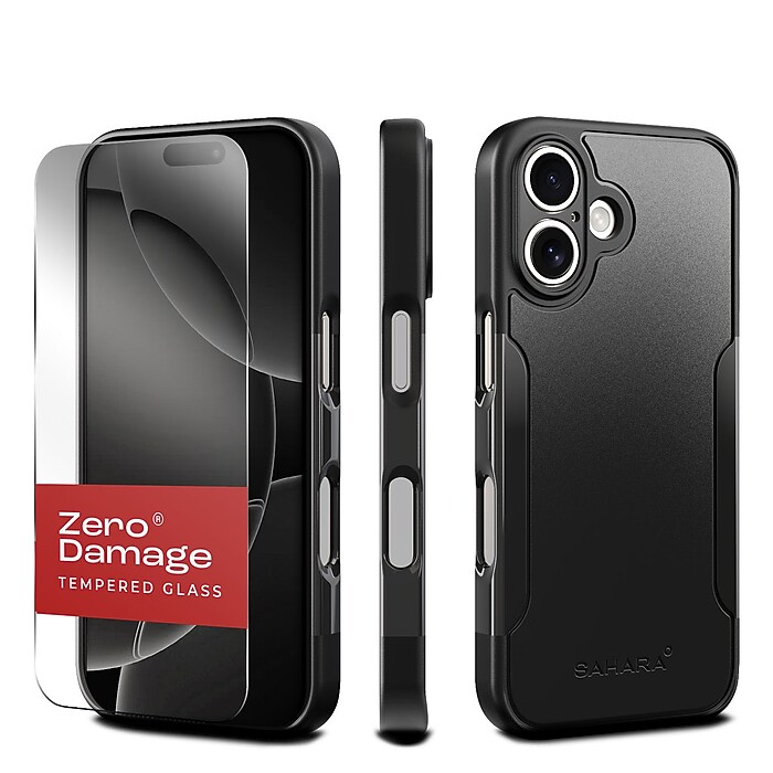 SAHARA - Classic Series Case & Tempered Glass Kit for Apple iPhone 16 - Scorpion Black