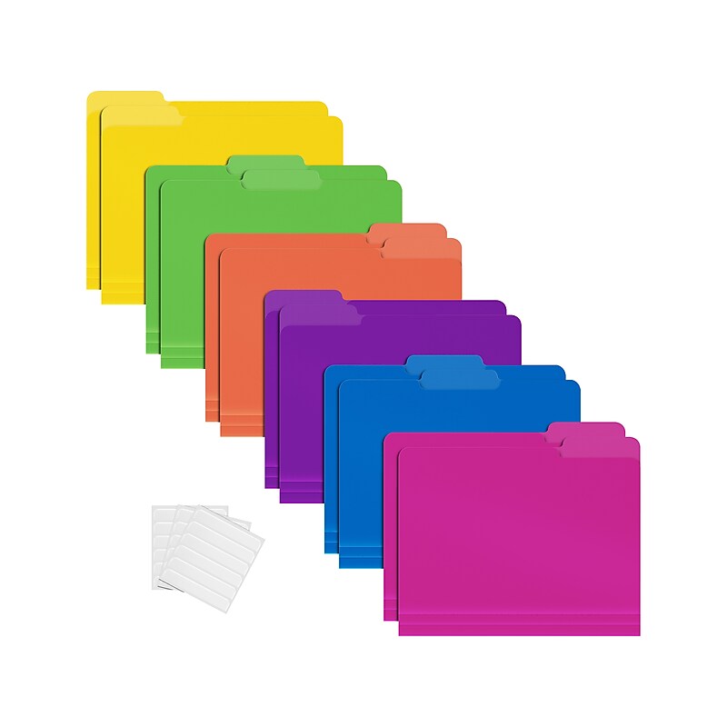 Better Office Heavy-Duty File Folders, 1/3-Cut Tab, Letter Size, Polypropylene, Neon Assorted Colors, 12/Pack (89021-12PK) image 1