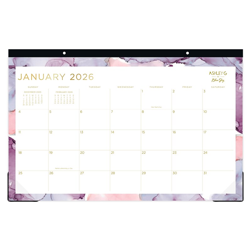 2026 Blue Sky Blue Sky 17" x 11" Monthly Desk Calendar, Marble Purple (158048) image 1