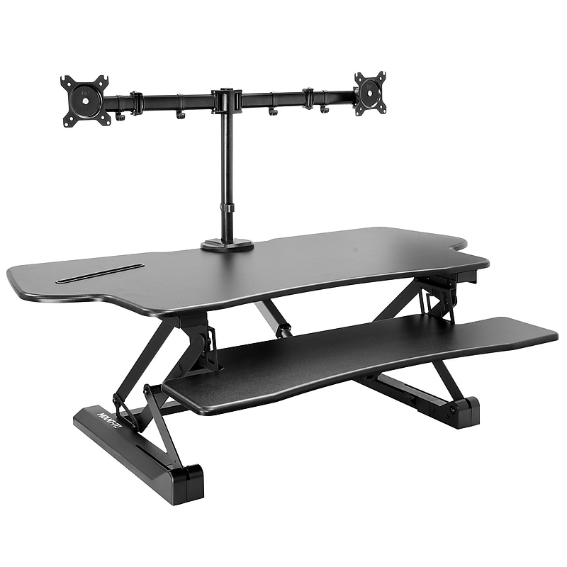 Mount-It! 47"W Electric Adjustable Standing Desk Converter with Dual Monitor Mount and USB Charging Port, Black (MI-8054) image 1
