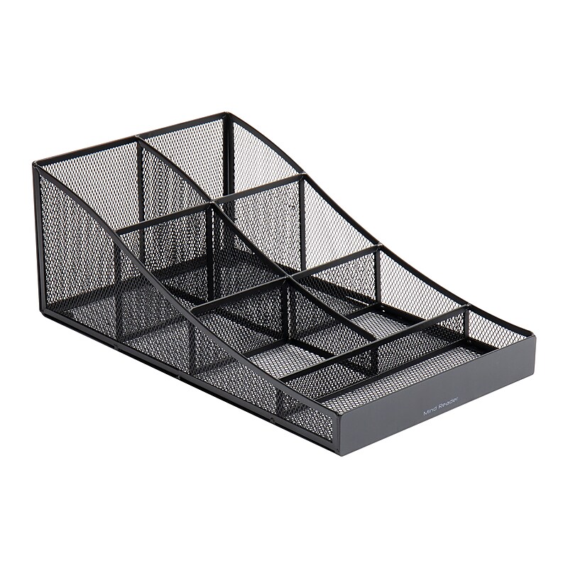 Mind Reader 7-Compartment Metal Coffee Cup and Condiment Organizer, Black (COMP7MESH-BLK) image 1