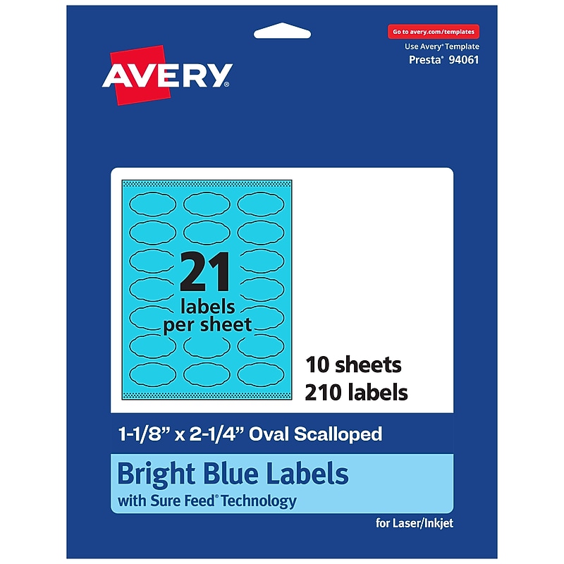 Avery Scalloped Decorative Edge Multipurpose Labels, 1-1/8" x 2-1/4", Bright Blue, 210/Pack (94061) image 1
