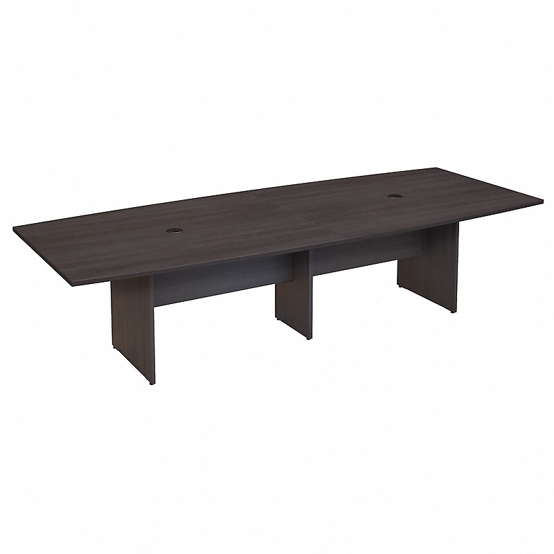 Bush Business Furniture 120W x 48D Boat Shaped Conference Table with Wood Base, Storm Gray (99TB12048SGK) image 1