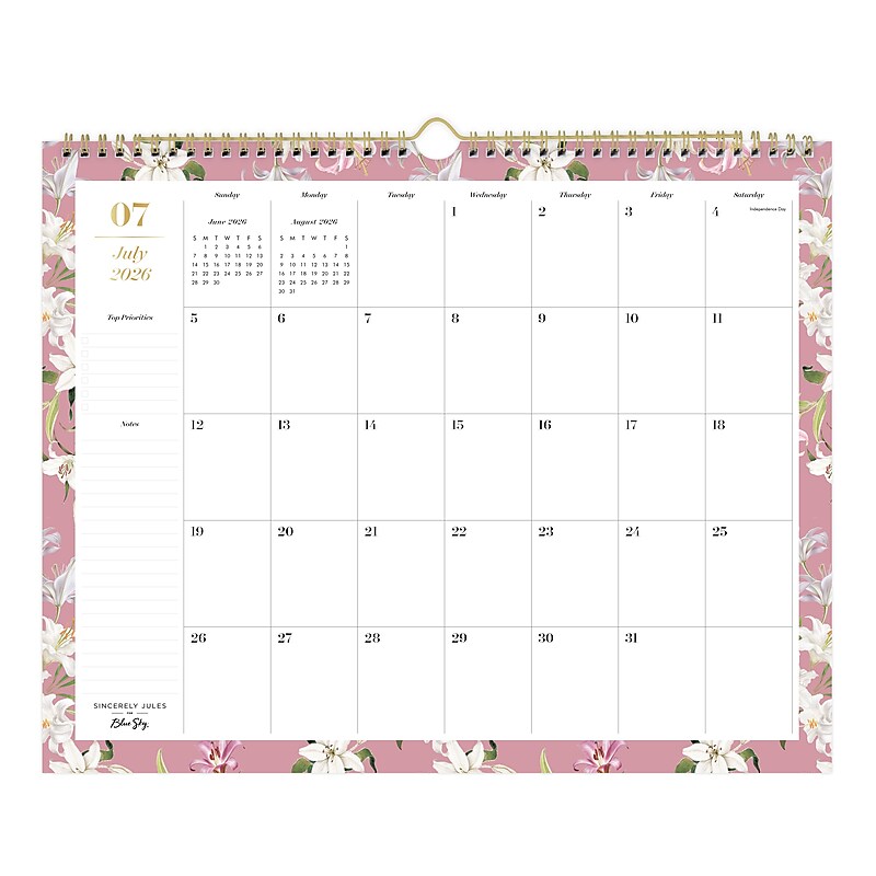 2026-2027 Blue Sky Sincerely Jules Liliana Rose 12" x 15" Academic Monthly Wall Calendar (159083) image 1