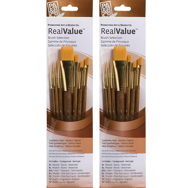 Princeton RealValue Short Handle Mixed Media Synthetic Taklon Variety Brush Set, 7/Set, 2 Sets/Bundle (PBXPR9143-2) image 1