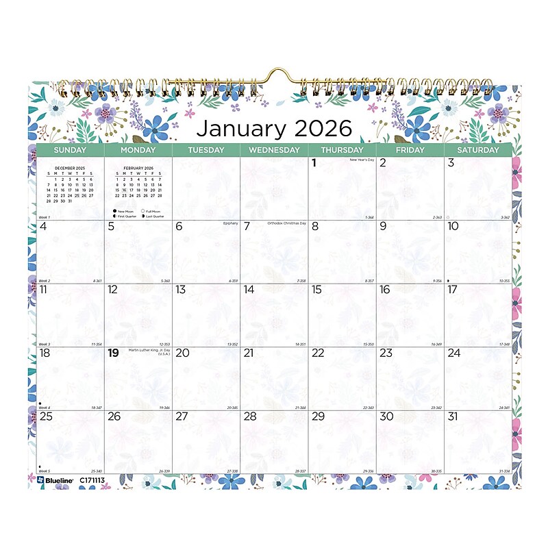 2026 Blueline Wildflowers 15" x 12" Monthly Wall Calendar (C171113) image 1