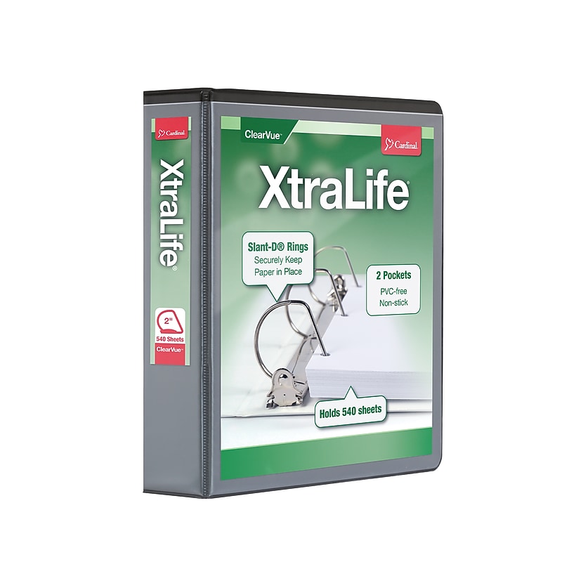 Cardinal XtraLife ClearVue Heavy Duty 2" 3-Ring Non-View Binders, D-Ring, Black (26321) image 1