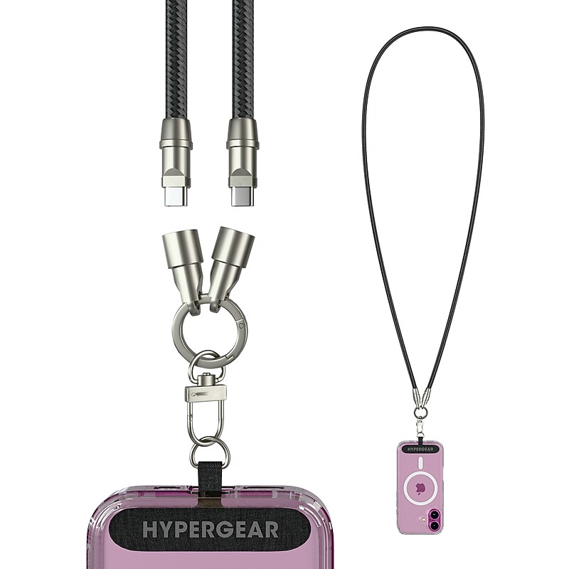 HyperGear TECHcessories 2-in-1 Universal Crossbody Phone Strap with USB-C Charging Cable, Black (16280) image 1