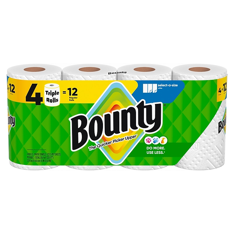 Bounty Select-A-Size Triple Roll Paper Towels, 2-Ply, 123 Sheets/Roll, 4 Rolls/Pack (06134) image 1