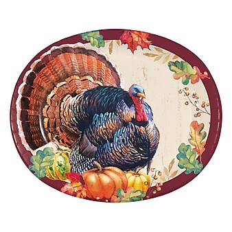 Creative Converting Thanksgiving Turkey Oval Plate, Multicolor, 24/Pack (DTC366873OVAL)
