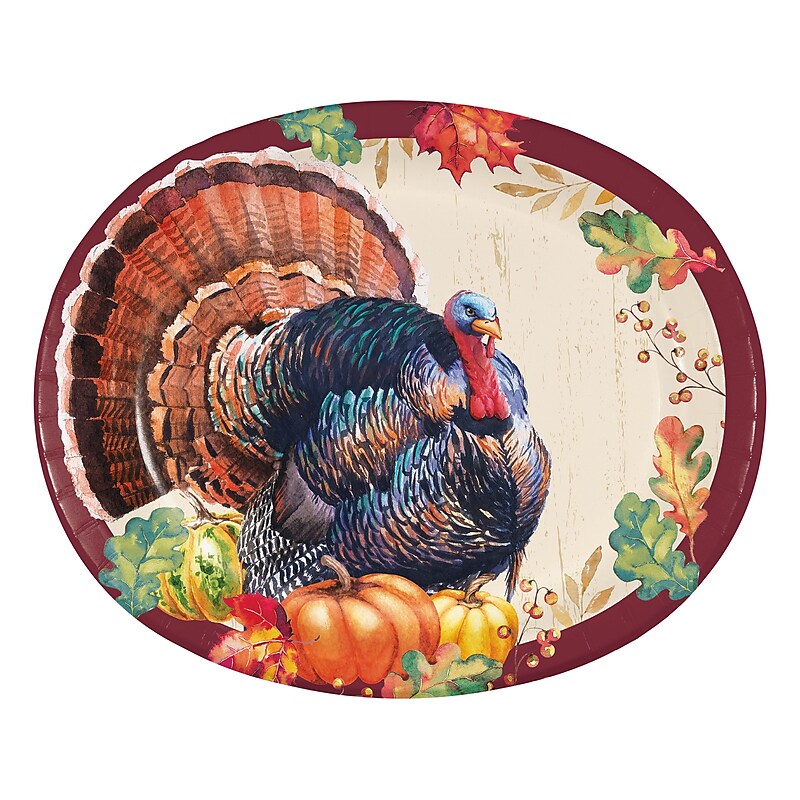 Creative Converting Thanksgiving Turkey Oval Plate, Multicolor, 24/Pack (DTC366873OVAL) image 1
