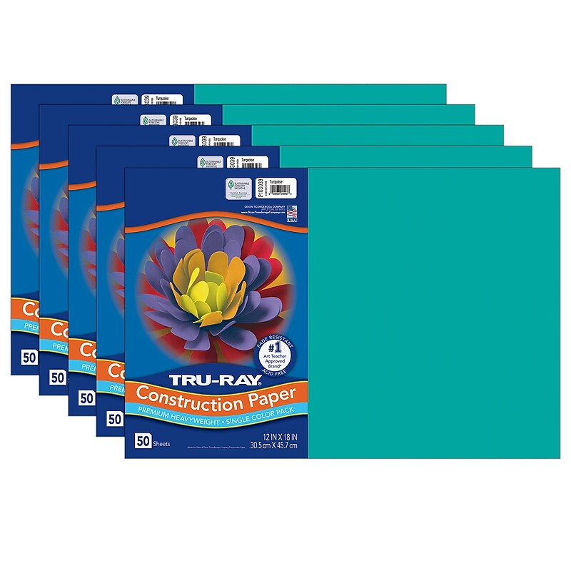 Tru-Ray 12" x 18" Construction Paper, Turquoise, 50 Sheets/Pack, 5 Packs/Bundle (PAC103039-5) image 1