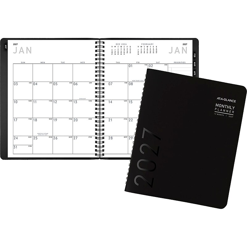 2027 AT-A-GLANCE Contemporary 7" x 8.75" Monthly Planner, Faux Leather Cover, Black (70-120X-05-27) image 1