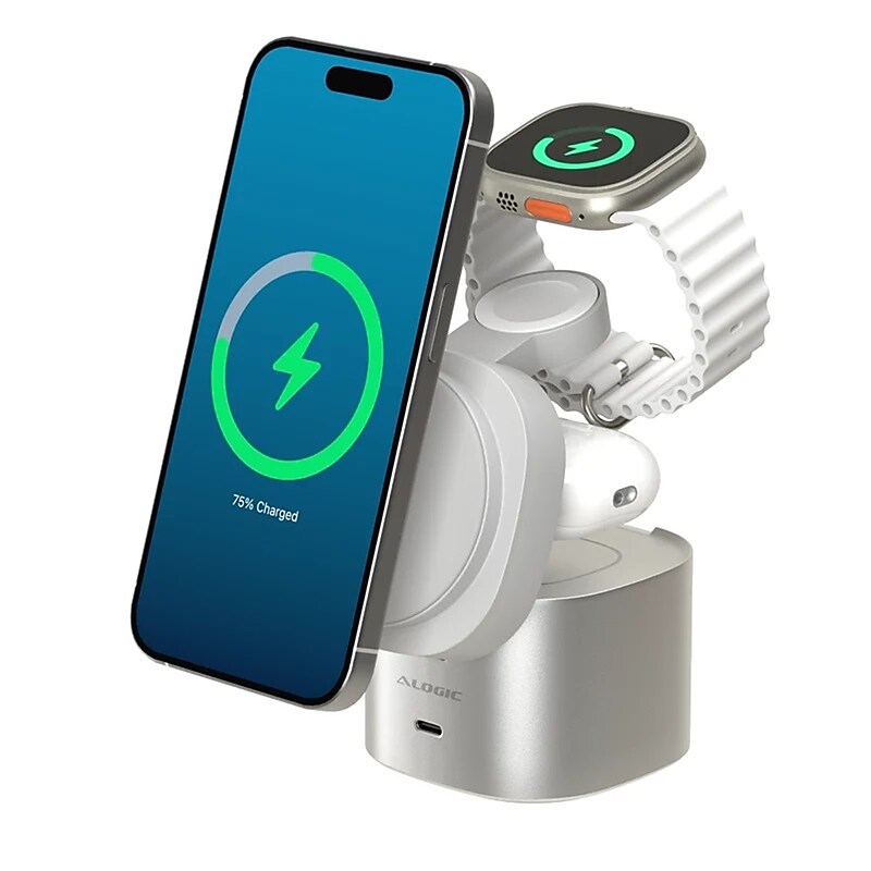 ALOGIC PowerPod 4-in-1 Magsafe Charging Stand, 30W, White (AL41WCPO-WH) image 1