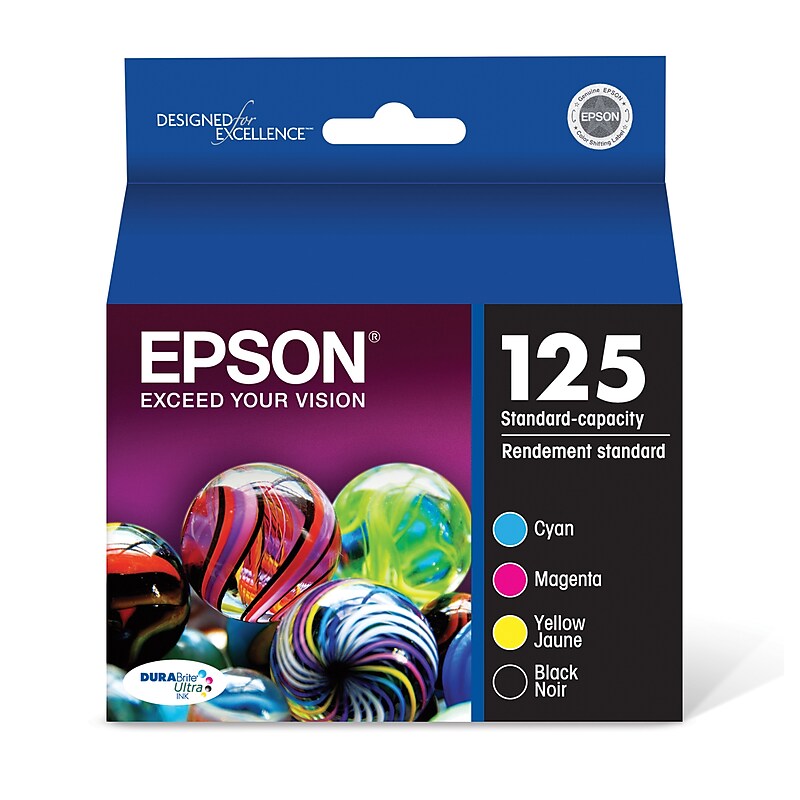 Epson T125 Black/Cyan/Magenta/Yellow Standard Yield Ink Cartridge, 4/Pack (T125120-BCS) image 1