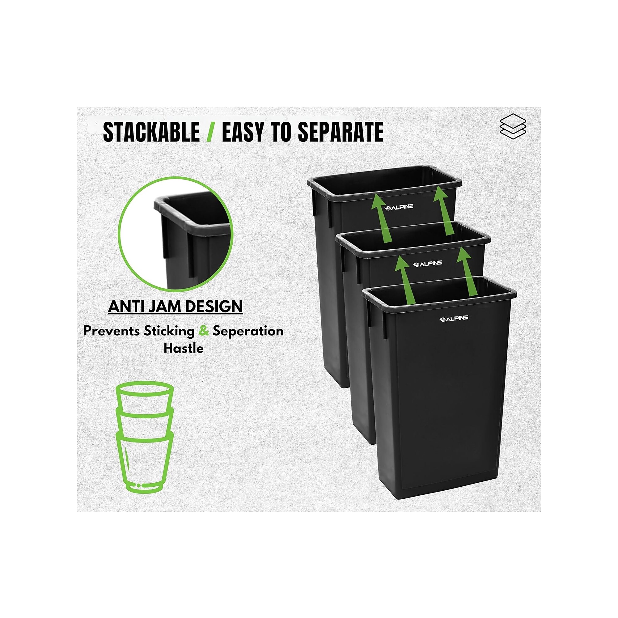 Alpine Industries Plastic Trash Can, 23 Gallon, Black, 2/Pack (ALP477-BLK-2PK) Sansujyuku sansujyuku.com