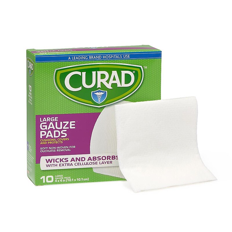 Curad 1-Ply Sterile Non-Adherent Non-Woven Gauze, 4" x 4", 10 Pads/Pack, 24 Packs/Carton (CUR20444RBI) image 1