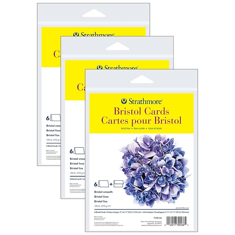 Strathmore 300 Series Bristol Cards & Envelopes, 6.875" x 5", White, 6/Pack, 3 Packs/Bundle (STTP30566-3) image 1