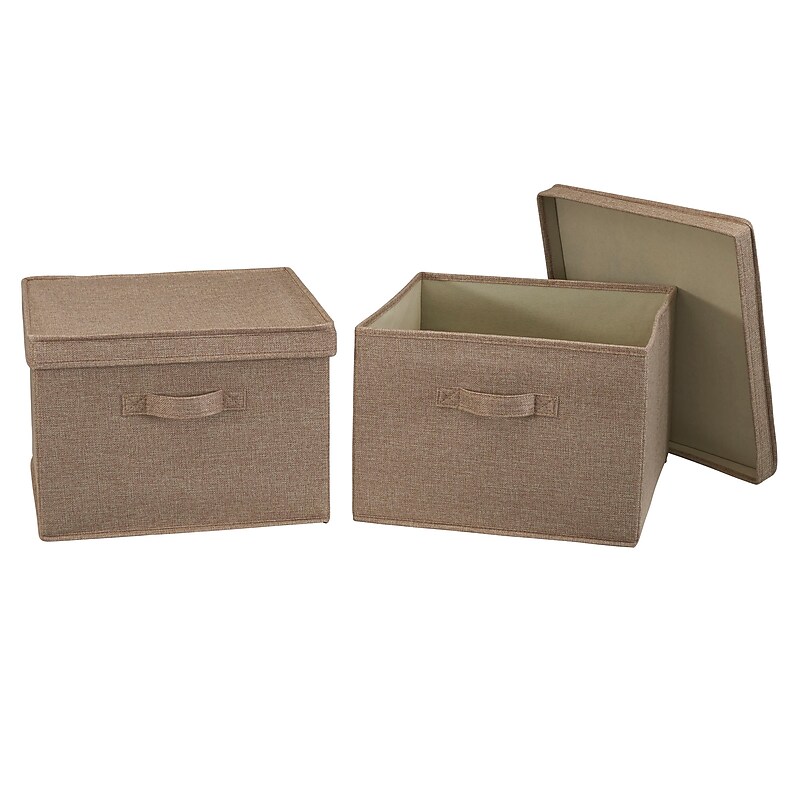 Household Essentials Medium Stackable Folding Fabric Square KD Storage Box, 10" x 15"x 15", 39 Qt., Beige, 2/Pack (7817-1) image 1