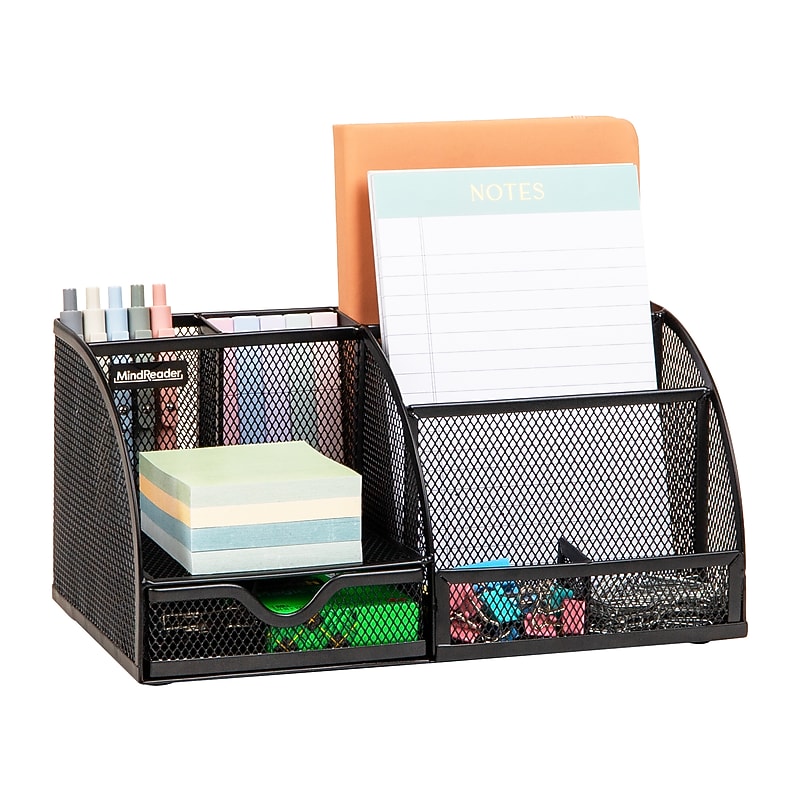 Mind Reader 7-Compartment Metal Desk Organizer File and Accessory Storage, Black (JOEORG-BLK) image 1