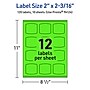 Avery Laser/Inkjet Multipurpose Square Labels, 2" x 2-3/16", Neon Green, 120/Pack (94124)~#|#~DD19938B-EEC7-4FFD-A688DD24D1366D74_sc7