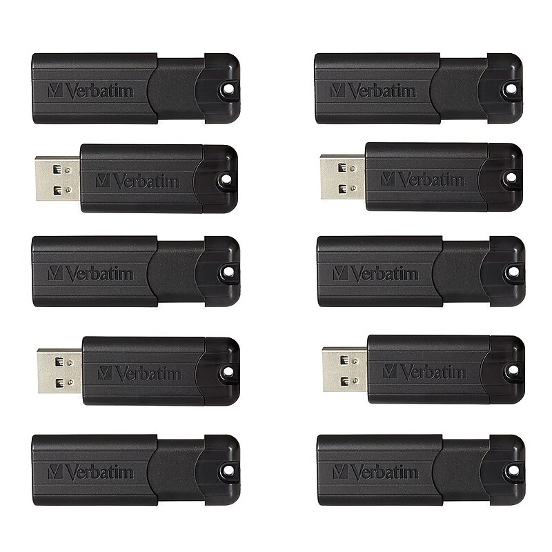 Verbatim PinStripe 32GB USB 3.2 Type A Flash Drive, Black, 10/Pack (70902) image 1