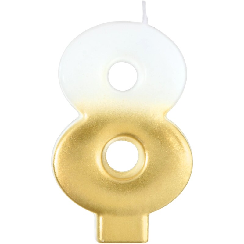 Party City Number 8 Birthday Candle, White/Gold (AM171072) image 1