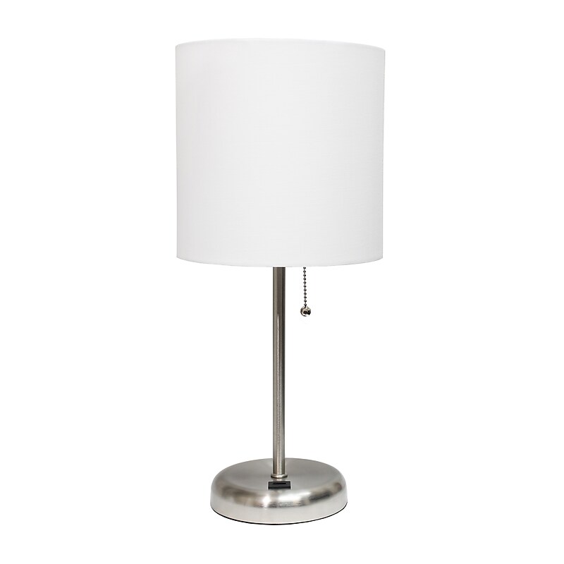 Creekwood Home Oslo 19.50" LED Table Lamp with USB Port, Brushed Steel/White (CWT-2012-WH) image 1