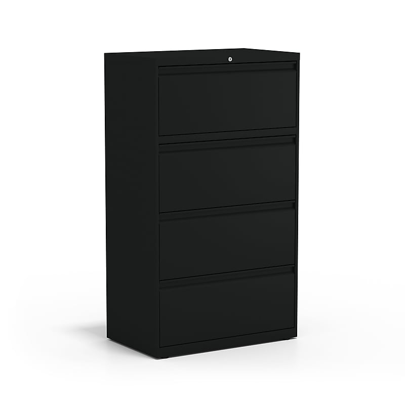 Staples 30" Wide Lateral File Cabinet, 4-Drawer, Assembled, Black, Letter/Legal (20070D) image 1