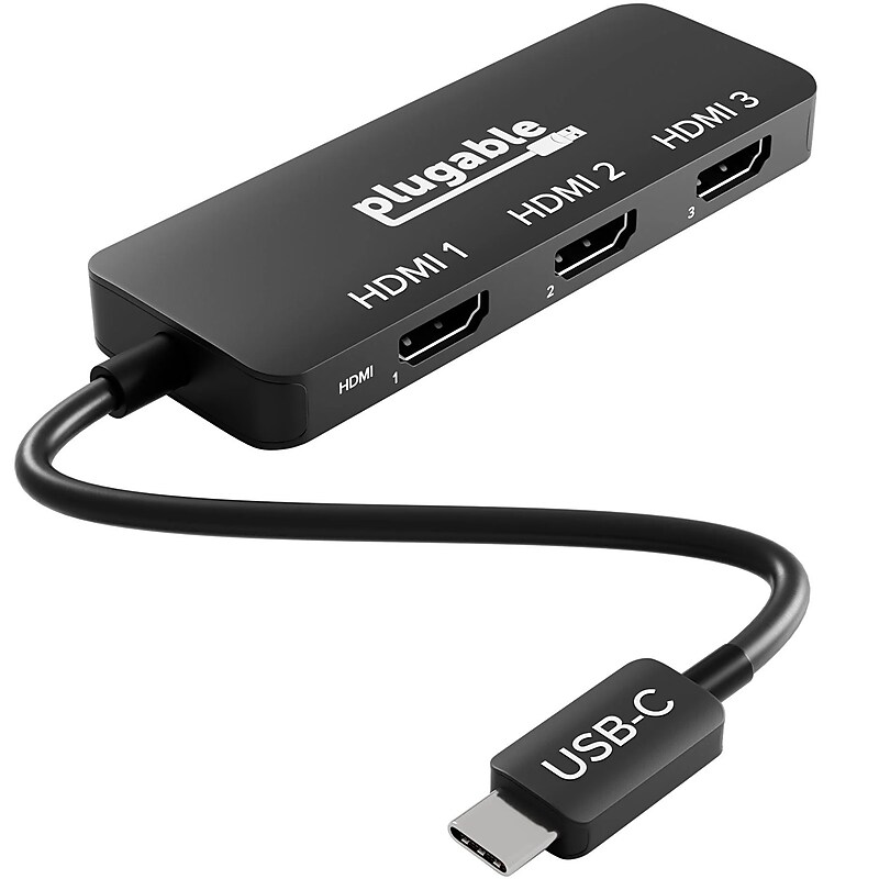 Plugable MSTH3 USB-C to HDMI Multi-Display Adapter, Male to Female, Black (USBC-MSTH3) image 1