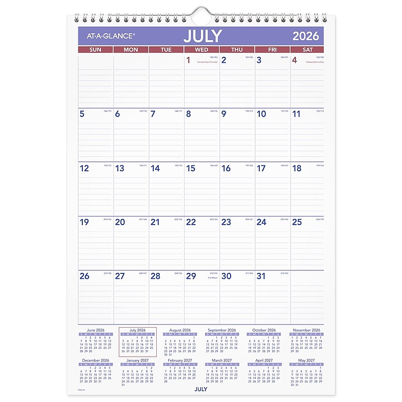 2026-2027 AT-A-GLANCE 12" x 17" Academic Monthly Wall Calendar, Purple/Red (PMA2-28-27) image 1