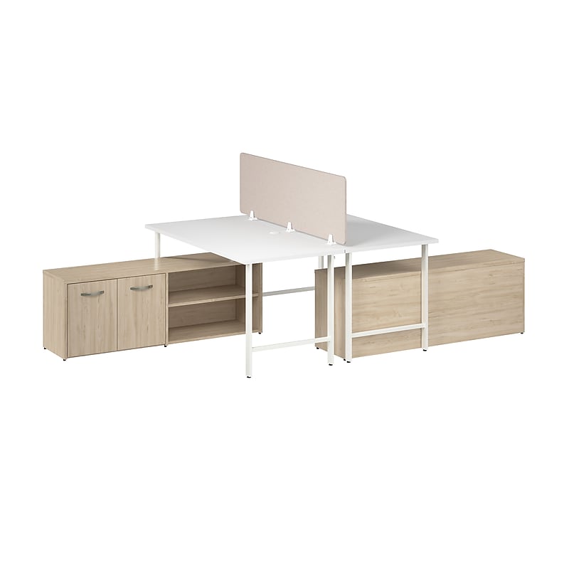 Bush Business Furniture Hustle 30"H x 60"W 2 Person Back to Back Cubicle Workstation, White/Natural Elm (HUS015WHNE) image 1