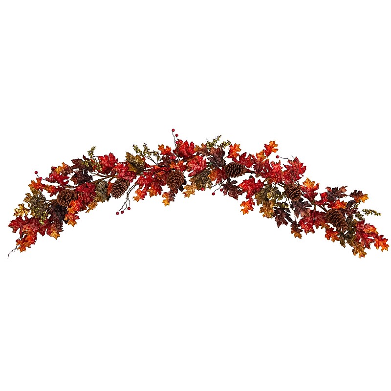 Nearly Natural 6' Autumn Maple Leaves, Berry and Pinecones Fall Artificial Garland (W1236) image 1