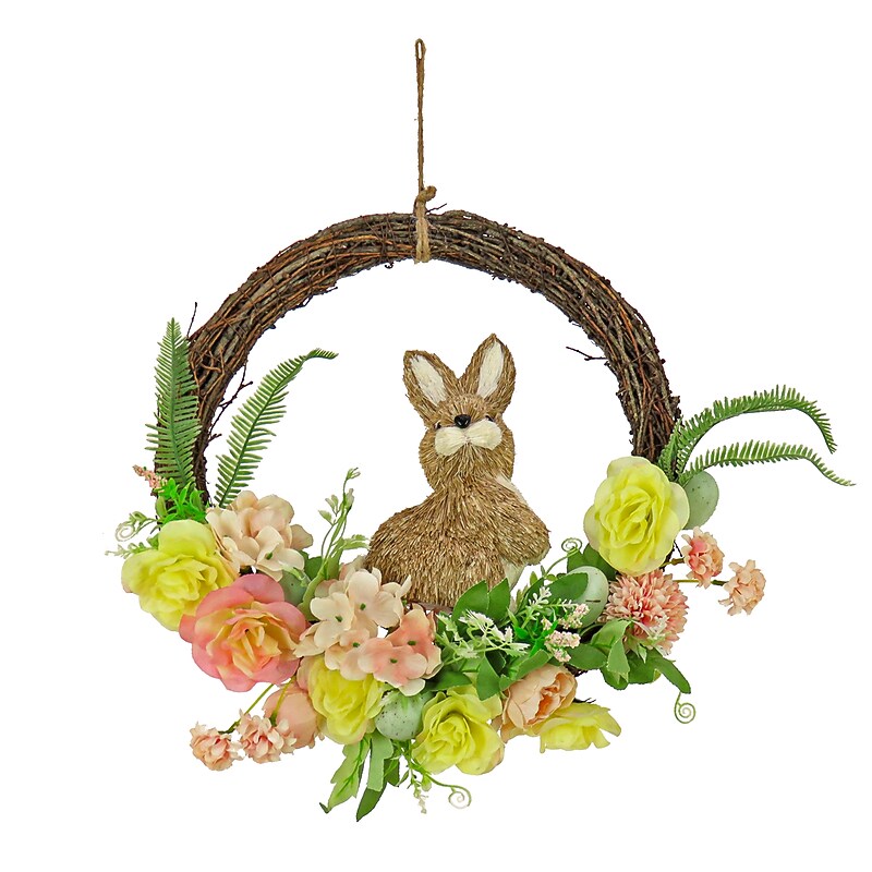National Tree Company 16" Bunny and Rose Flowers Wreath (EG79-21DX211W-1) image 1